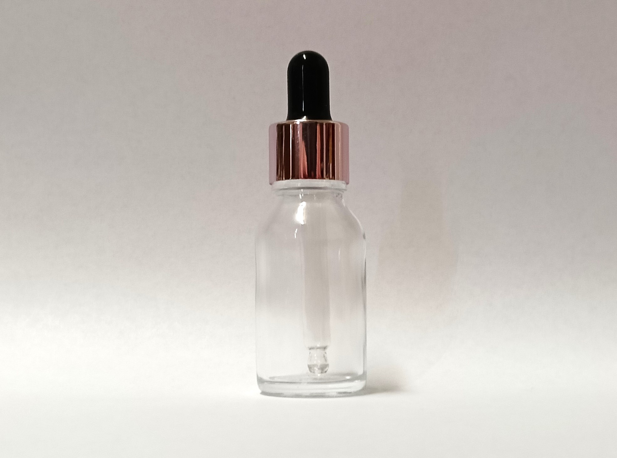 15ml Clear Rose Black Dropper 15ml Clear Glass Bottle with Rose & Black Eye Dropper - Image 1