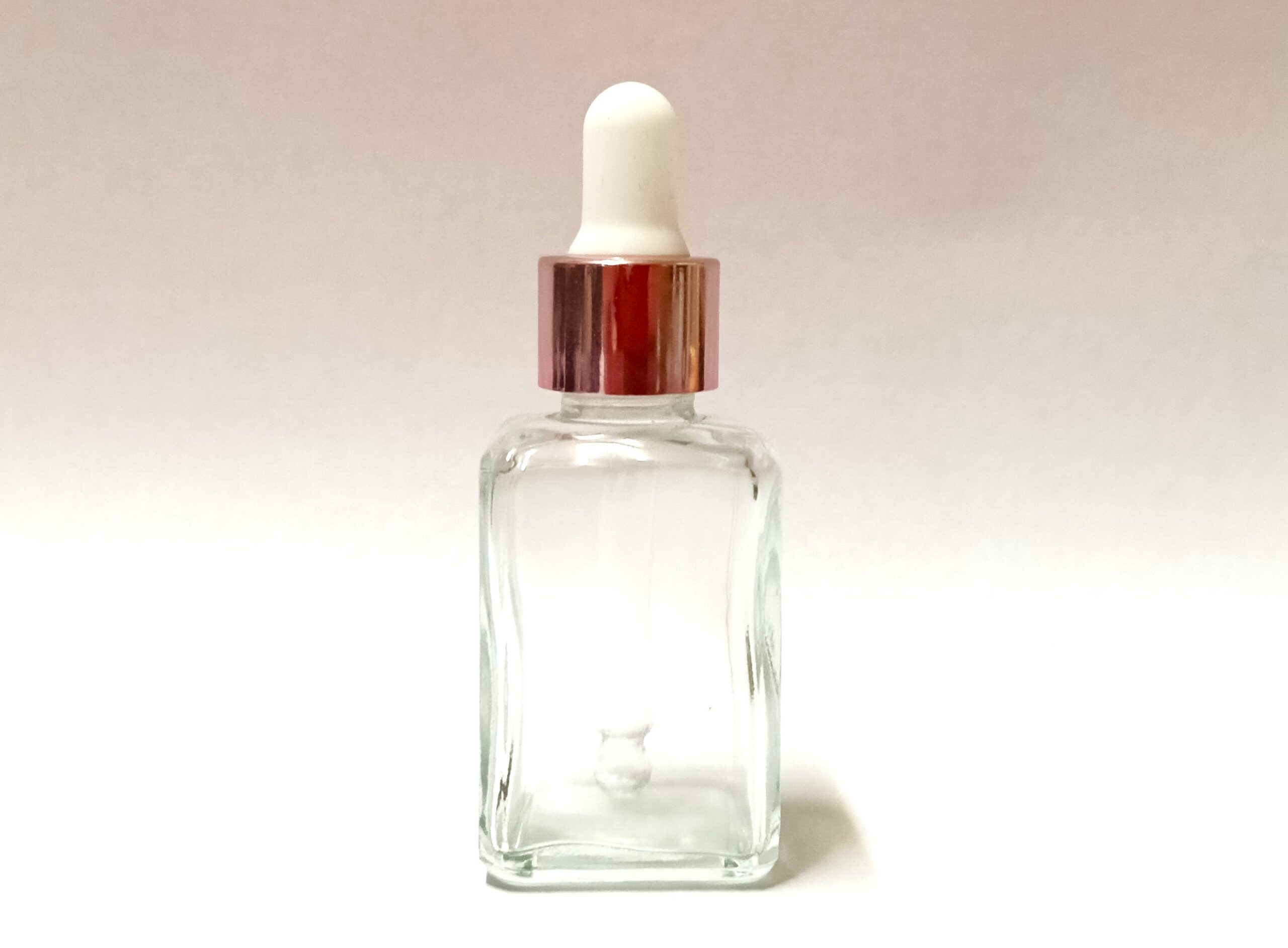 30ml Clear Square Rose & White Dropper 30ml Clear Square Glass Bottle with Rose Eye Dropper - Image 1